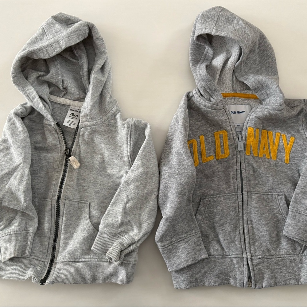 Lot of 2 Carters and Old Navy Gray Zip Up Hoodies